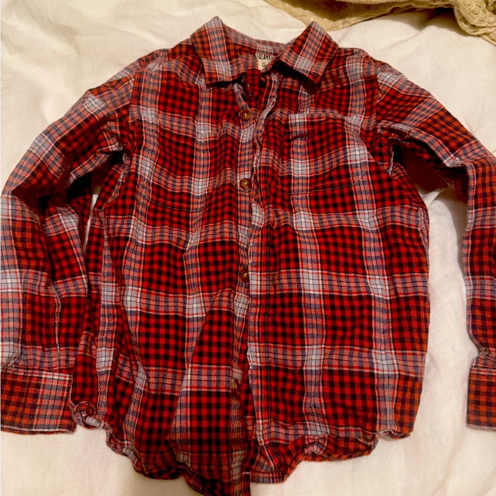 Bonton boys red plaid (holiday) shirt